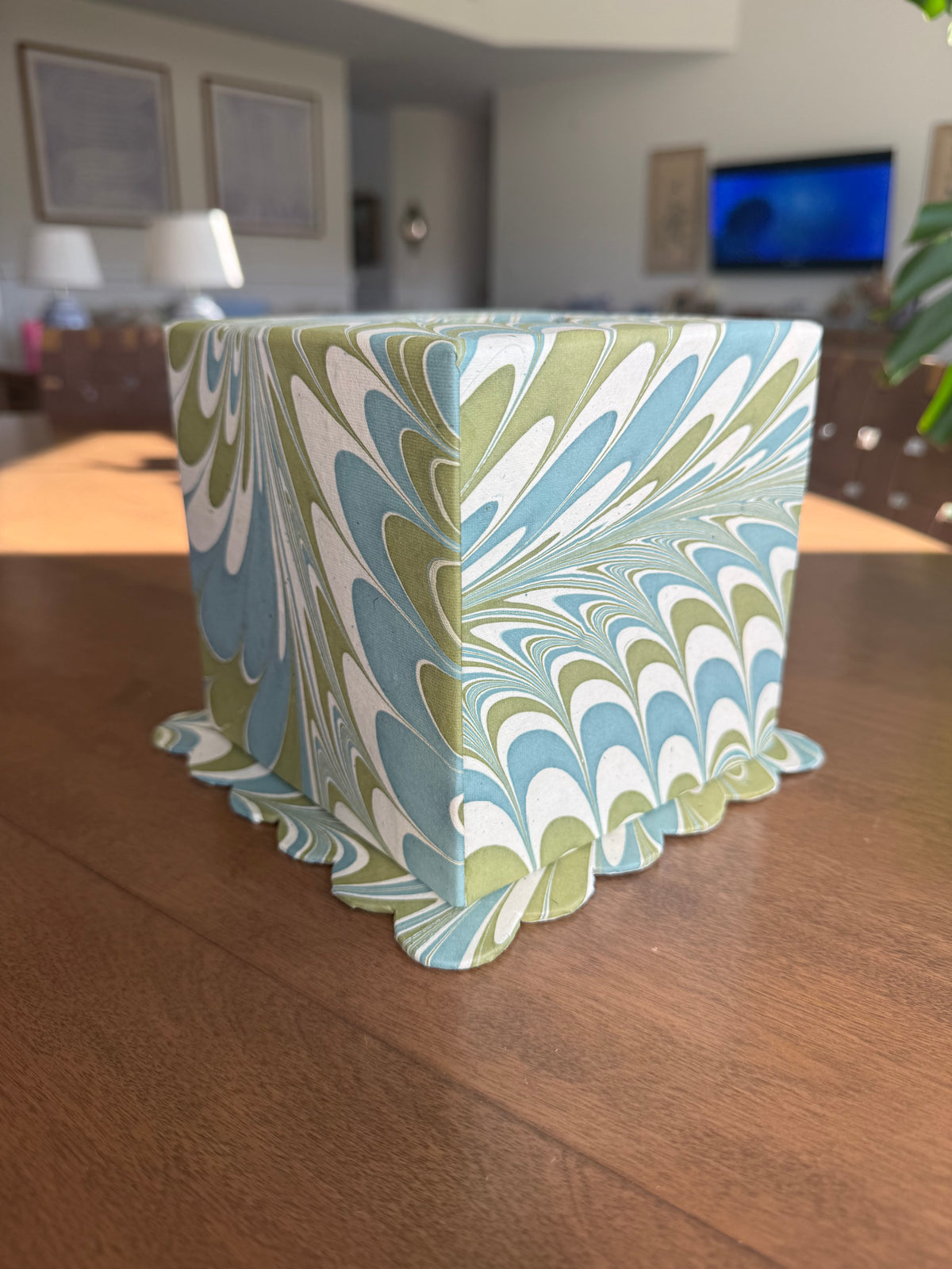Hand-Marbled Scallop Tissue Box Cover in Robin Blue - Inner Child