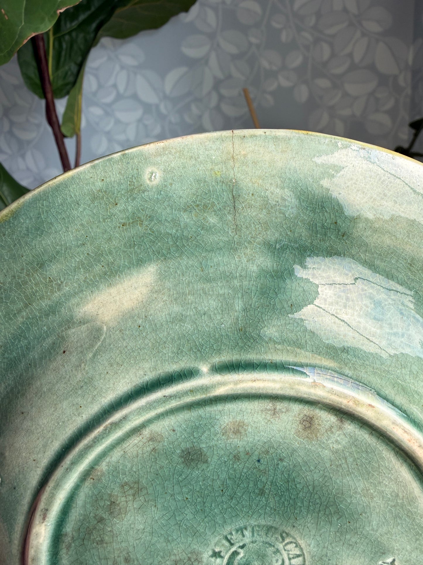 Antique Griften Smith and Etruscan Hill Majolica Maple Leaf Plate