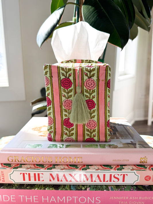 Vintage Floral Stripe Blockprint Tissue Box Cover - Inner Child