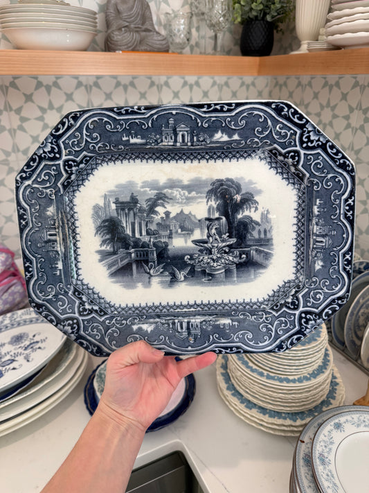 Navy Transferware Platter