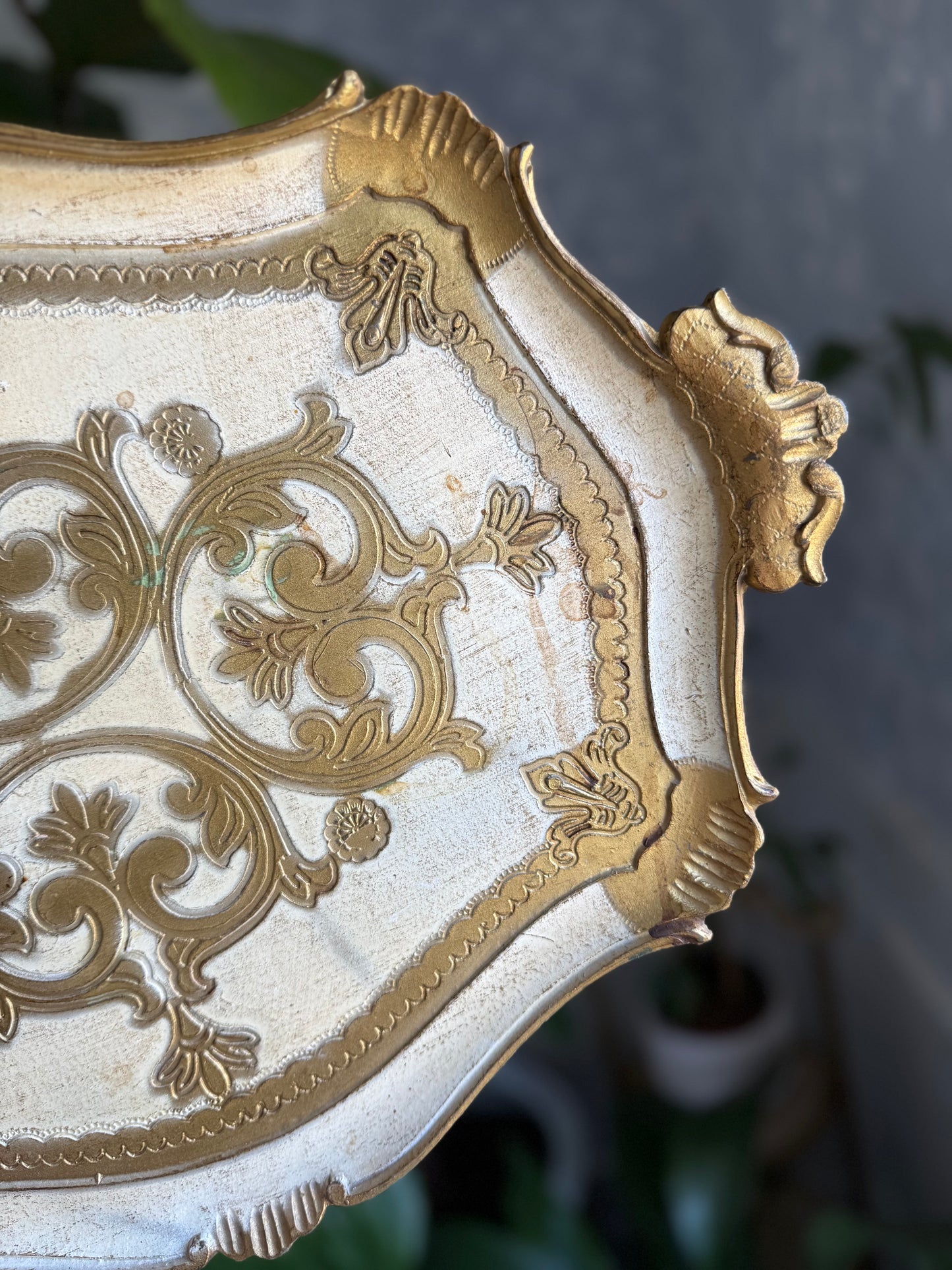 Cream Florentine Handled Tray