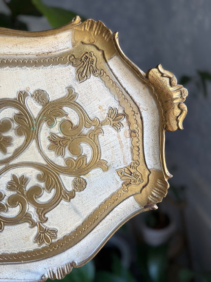 Cream Florentine Handled Tray