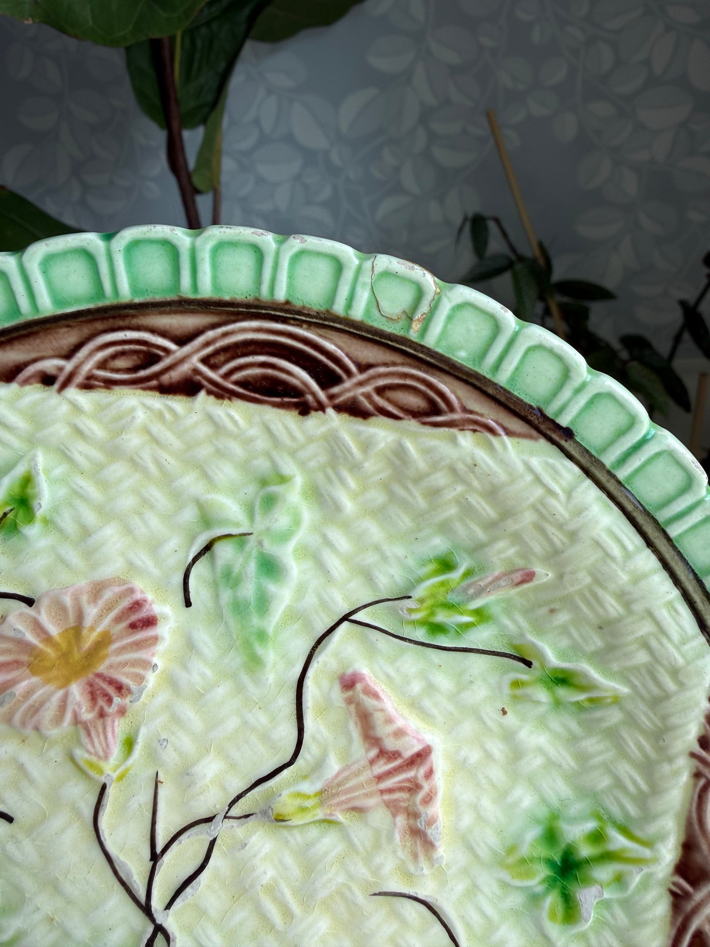 Antique Majolica Morning Glory Napkin Plate