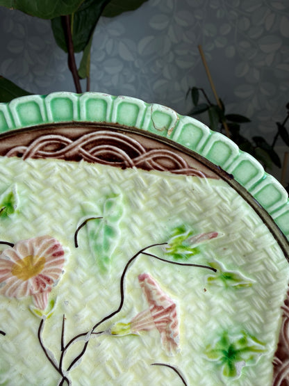 Antique Majolica Morning Glory Napkin Plate