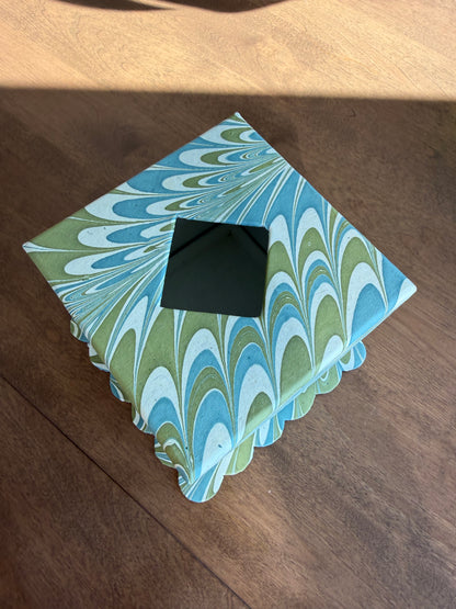 Hand-Marbled Scallop Tissue Box Cover in Robin Blue - Inner Child