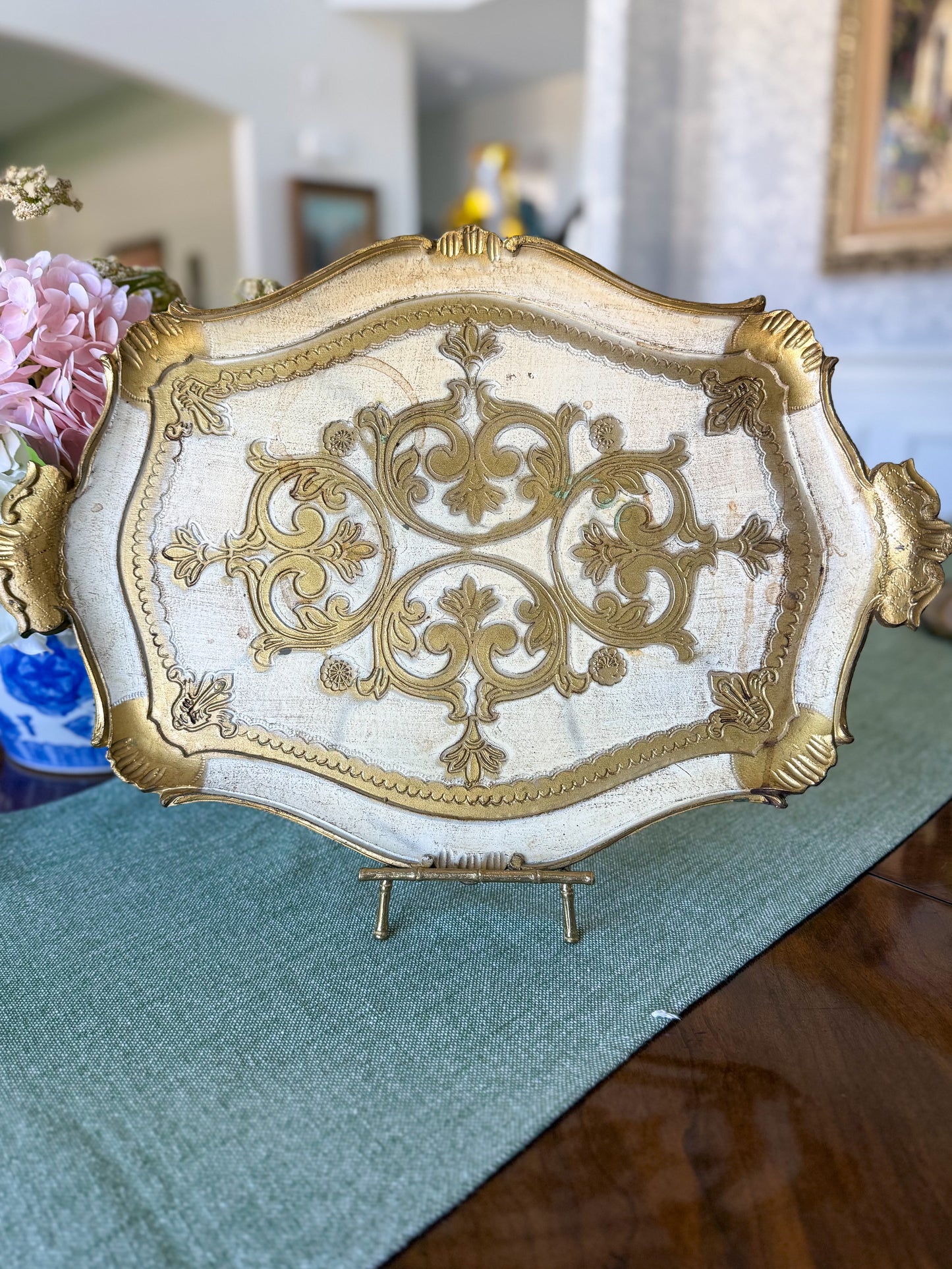 Cream Florentine Handled Tray