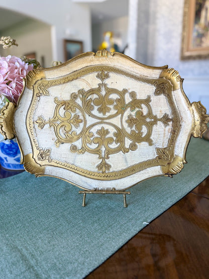 Cream Florentine Handled Tray