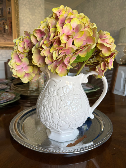 White pfaltzgraff pitcher with floral design