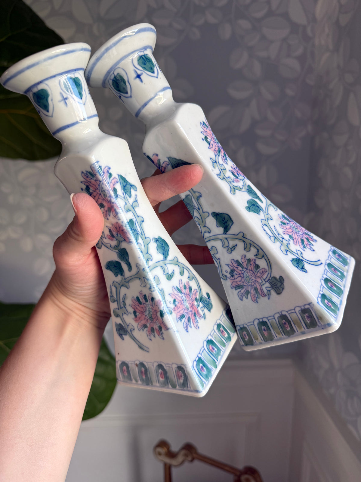 Pastel floral candlestick holders