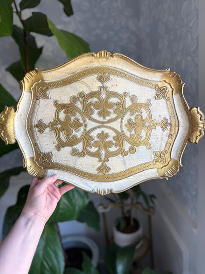 Cream Florentine Handled Tray