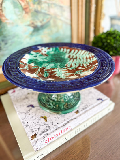 Vintage Fern Leaf Majolica Compote
