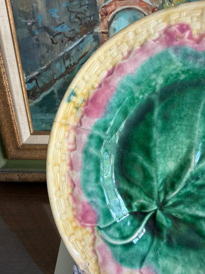 Antique Griften Smith and Etruscan Hill Majolica Maple Leaf Plate