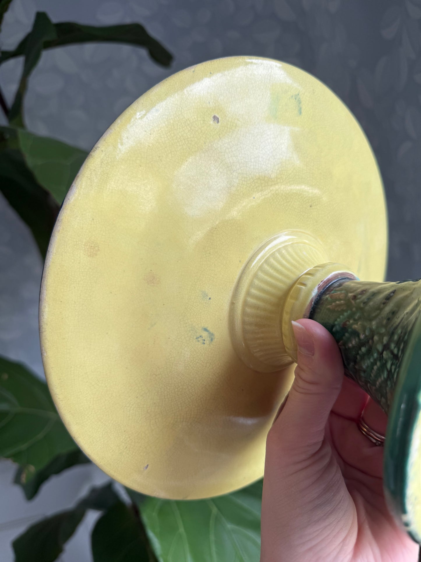 Vintage Fern Leaf Majolica Compote