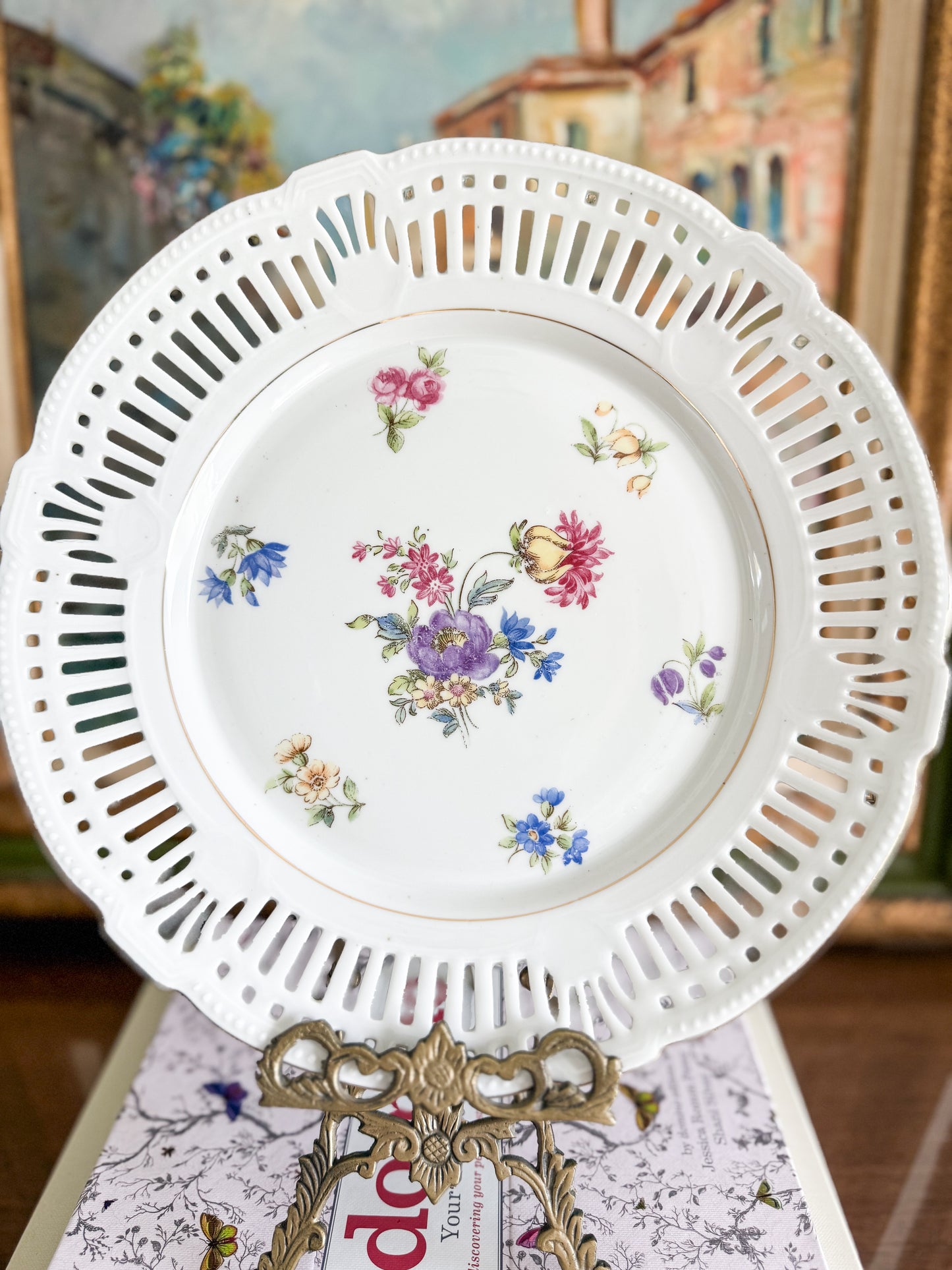 Vintage Schwarzenhammer Bavaria Floral Reticulated Plate