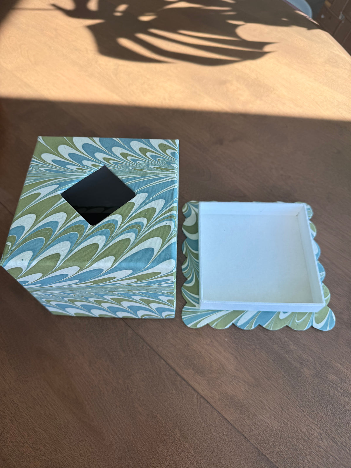 Hand-Marbled Scallop Tissue Box Cover in Robin Blue - Inner Child