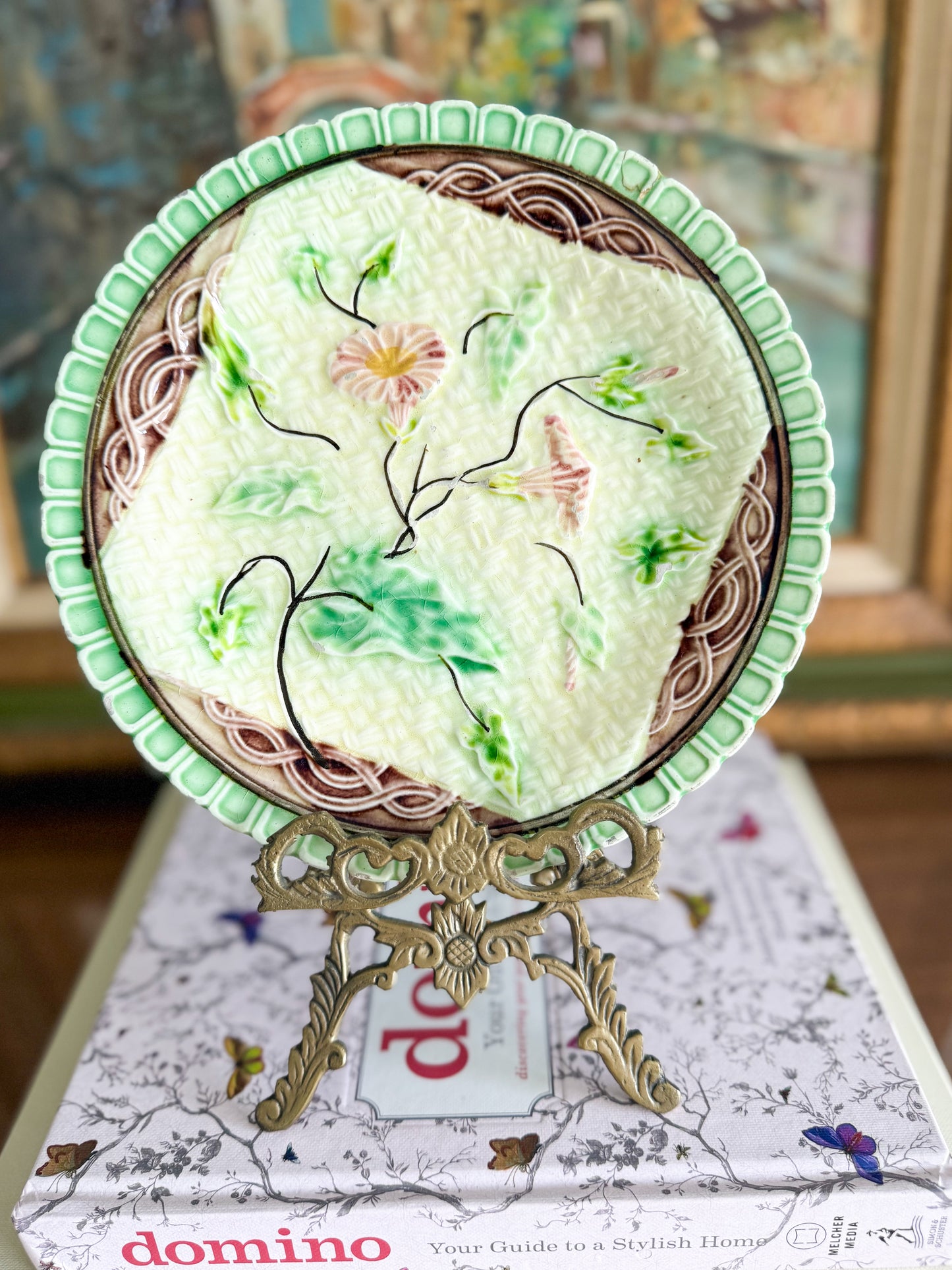 Antique Majolica Morning Glory Napkin Plate