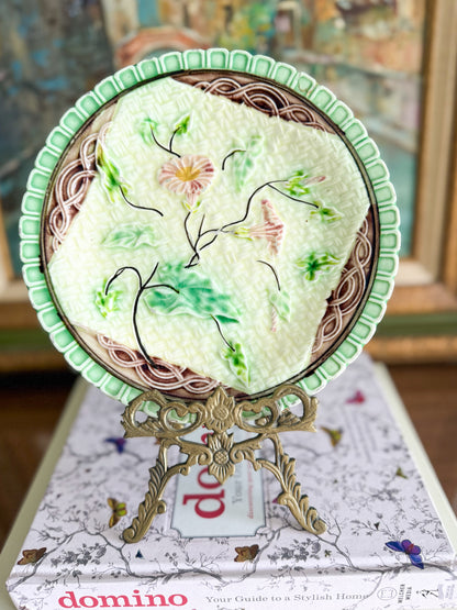 Antique Majolica Morning Glory Napkin Plate