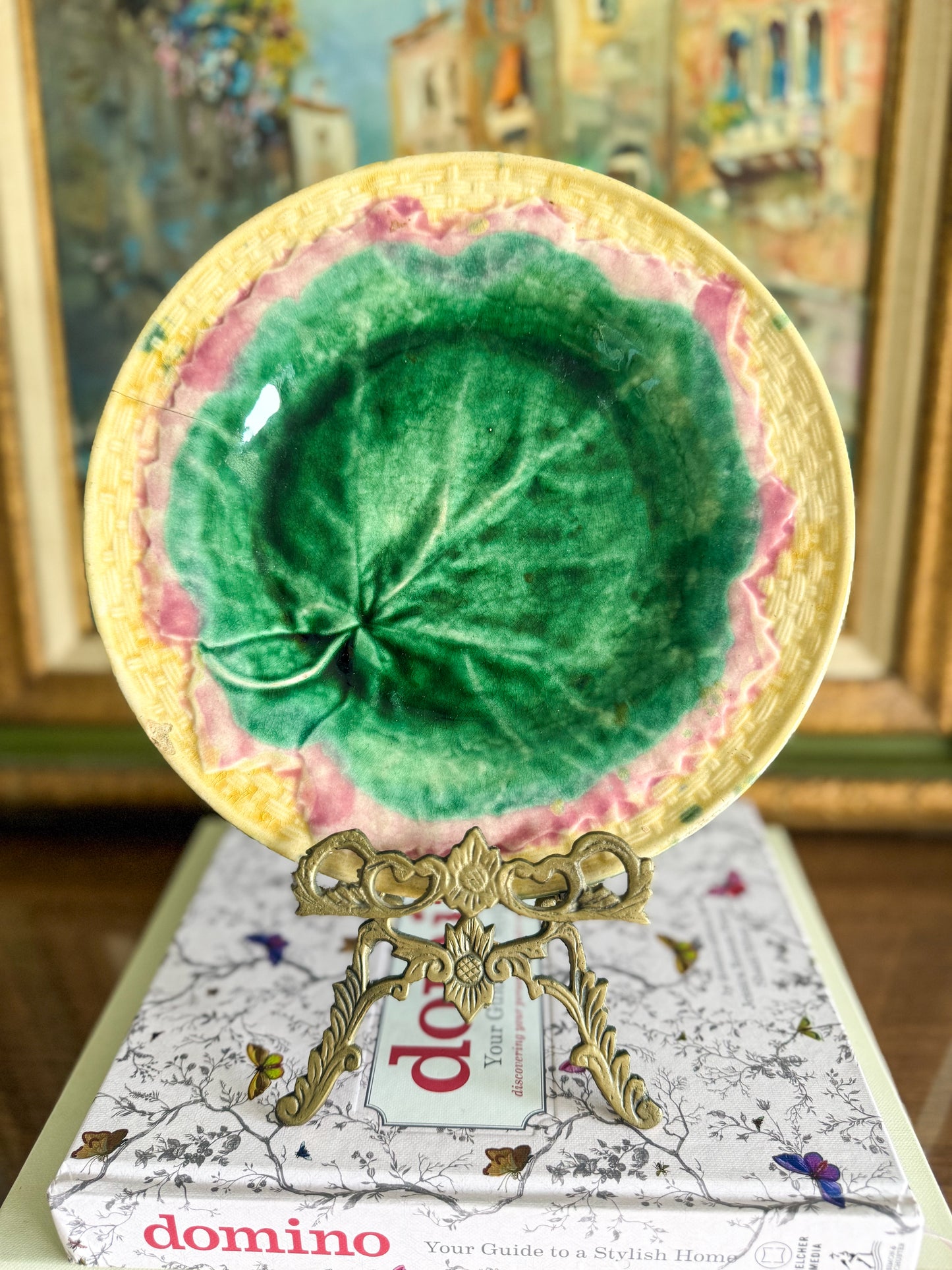 Antique Griften Smith and Etruscan Hill Majolica Maple Leaf Plate