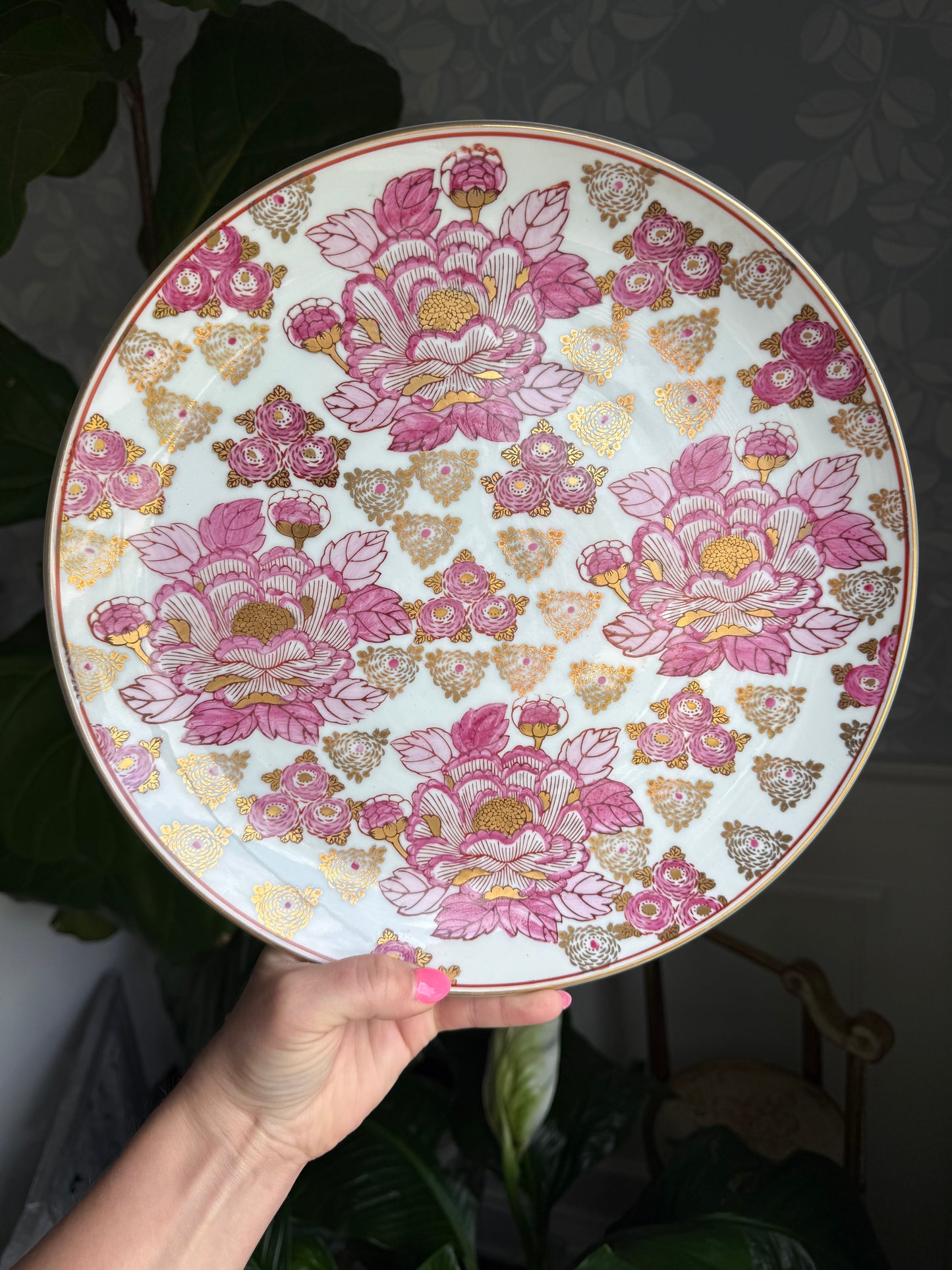 Pink Gold Imari 12” Plate