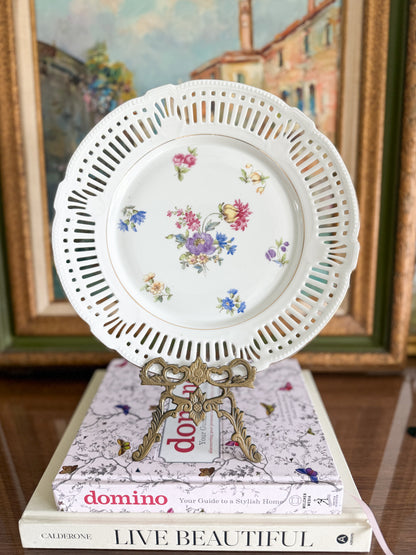 Vintage Schwarzenhammer Bavaria Floral Reticulated Plate