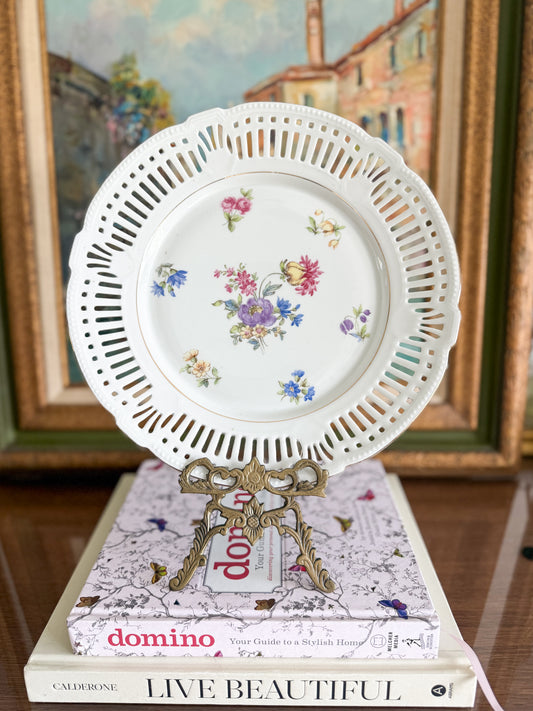 Vintage Schwarzenhammer Bavaria Floral Reticulated Plate