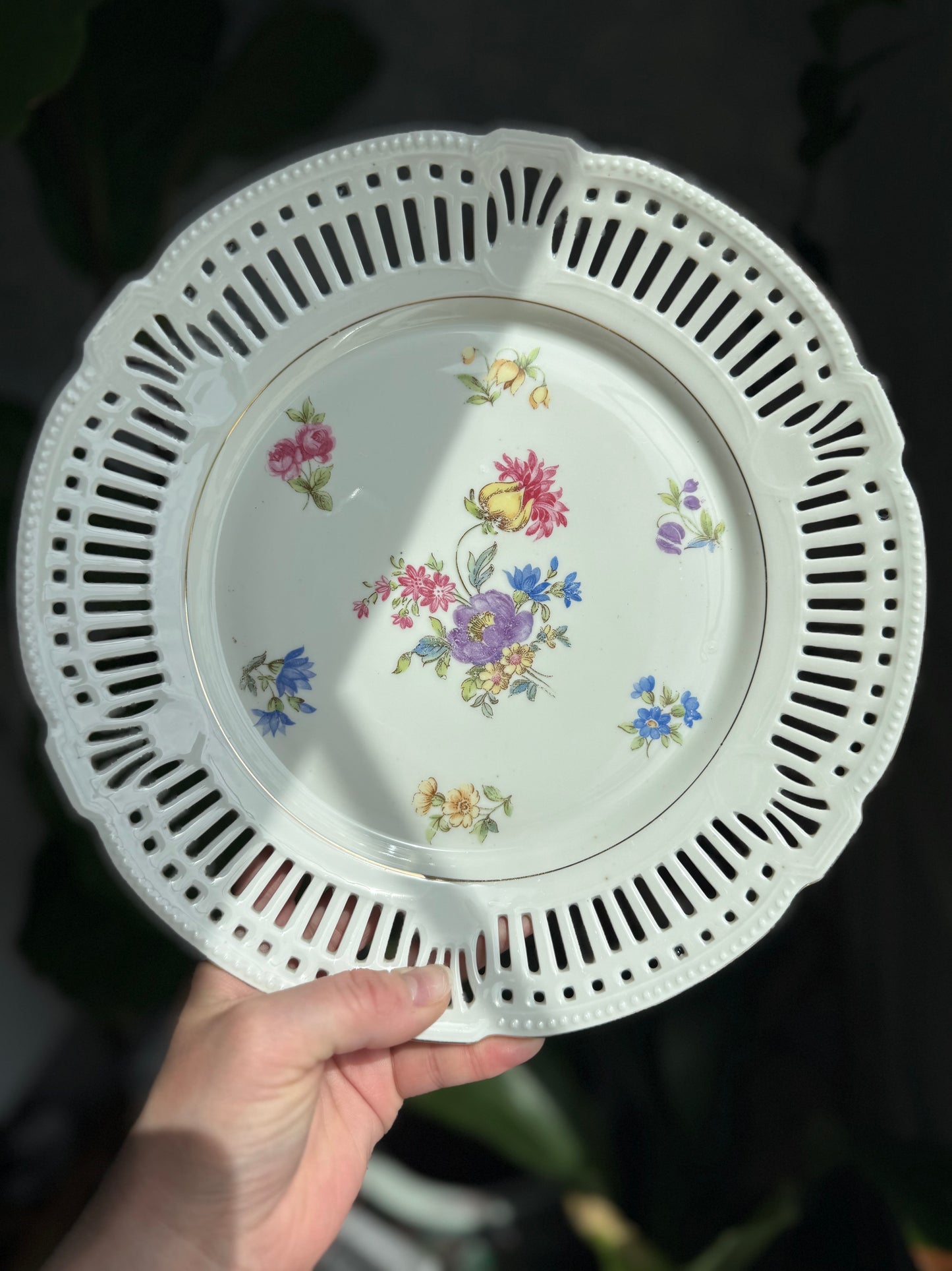 Vintage Schwarzenhammer Bavaria Floral Reticulated Plate