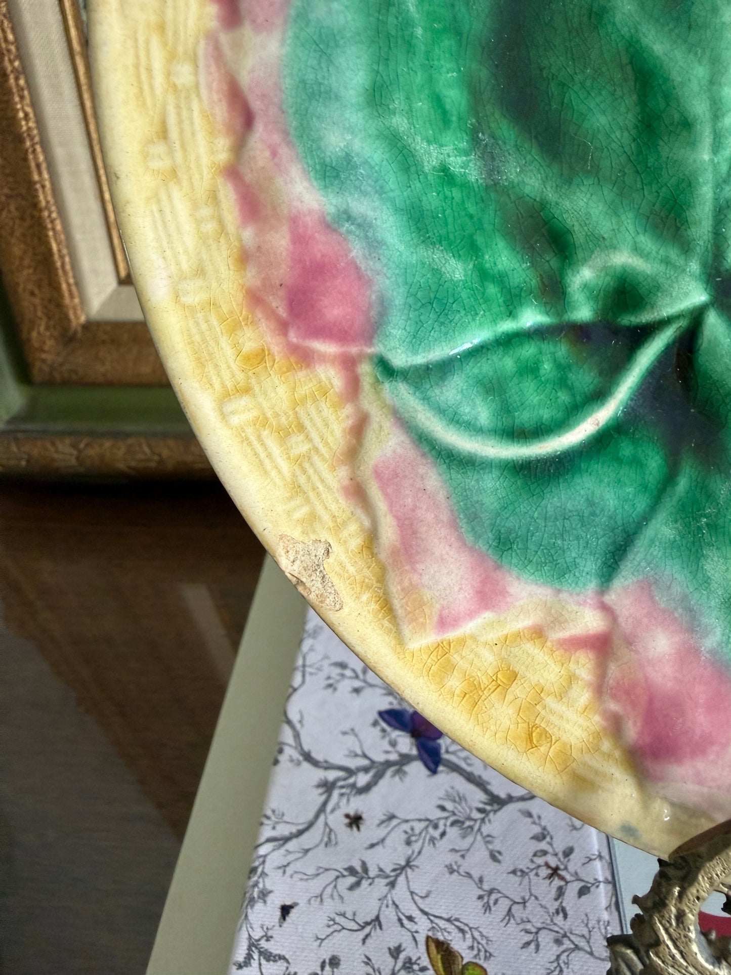 Antique Griften Smith and Etruscan Hill Majolica Maple Leaf Plate