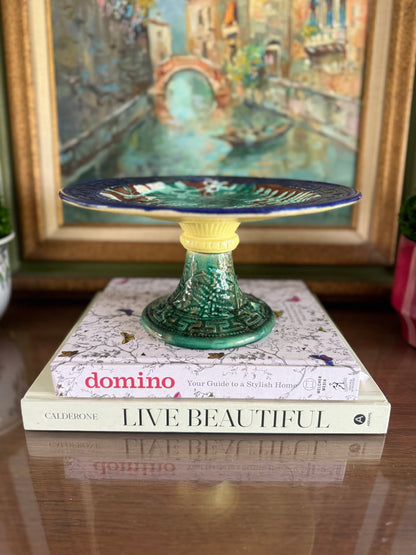 Vintage Fern Leaf Majolica Compote