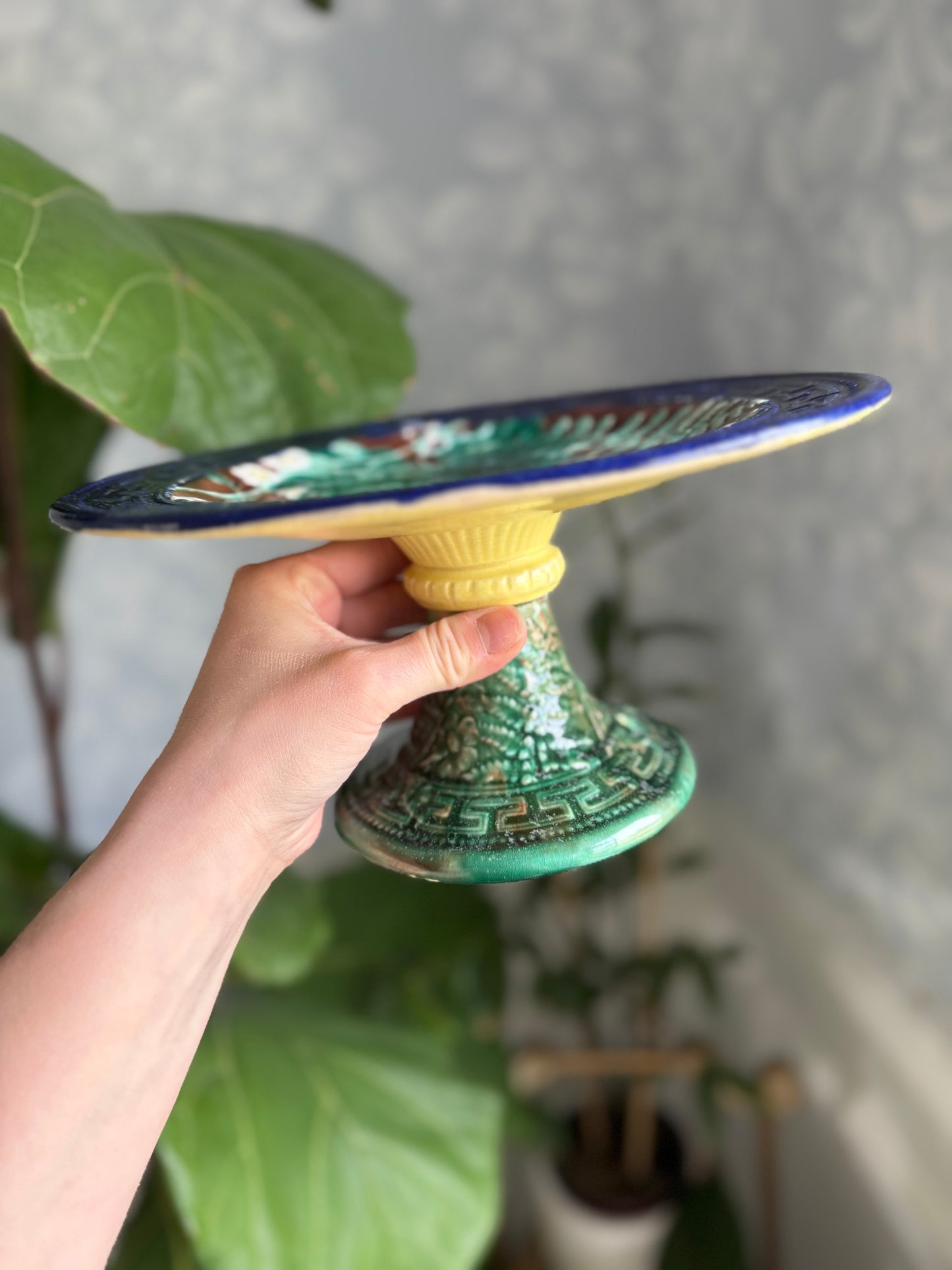 Vintage Fern Leaf Majolica Compote