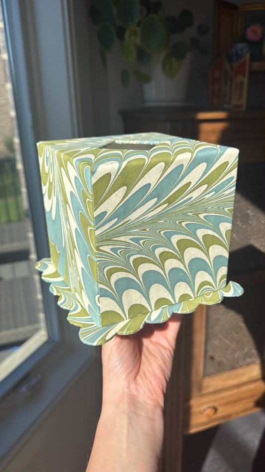 Hand-Marbled Scallop Tissue Box Cover in Robin Blue - Inner Child